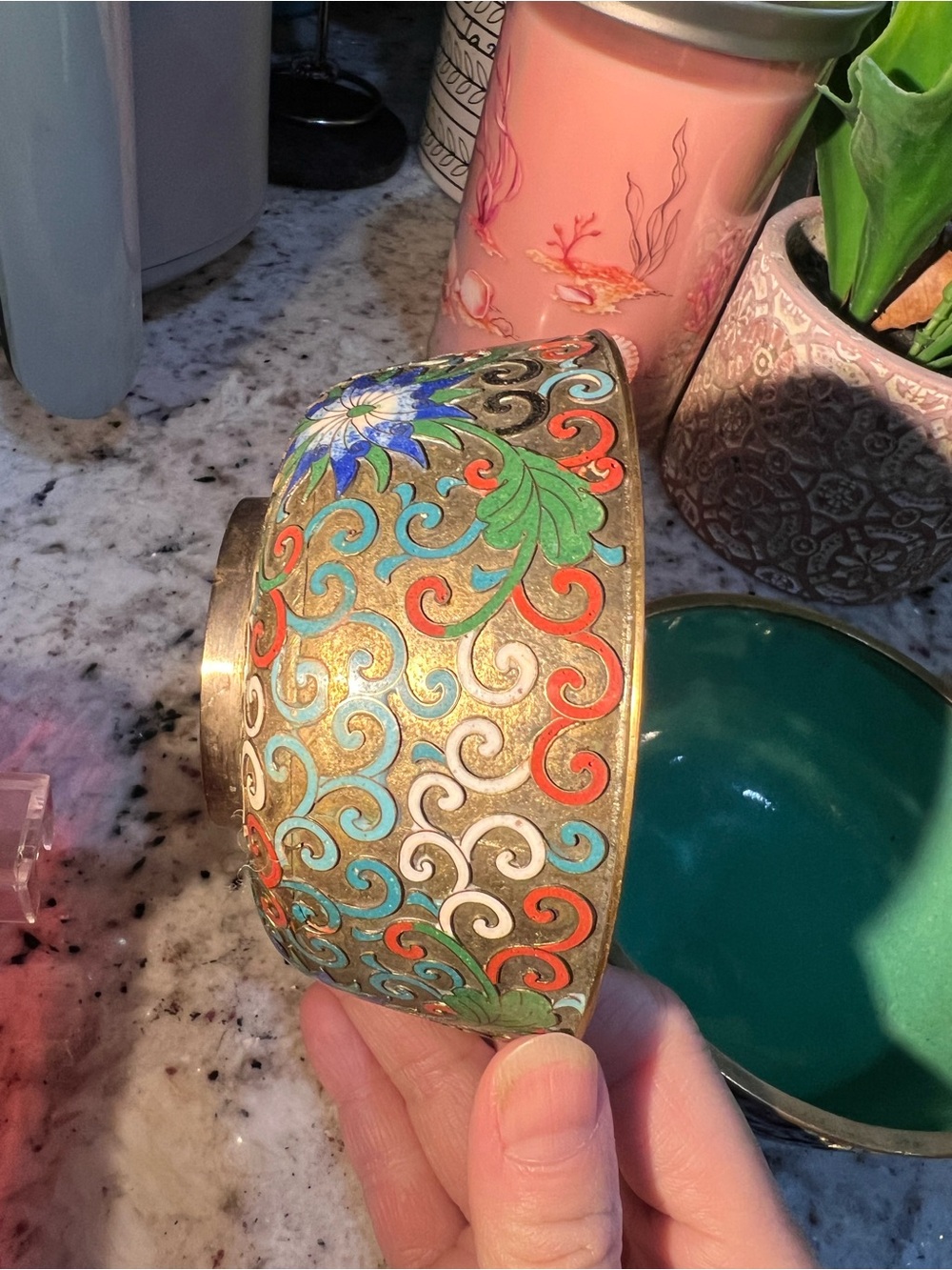 Set of 3 Amazing & Rare Floral Cloisonné Bowls, expect some imperfections - Picture 8 of 16